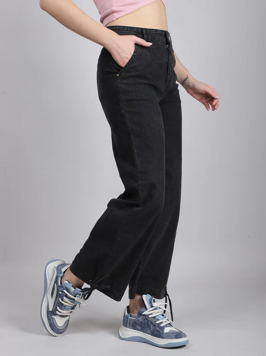 Mid Waist Black Denim Jeans for a Comfortable and Timeless Casual Look