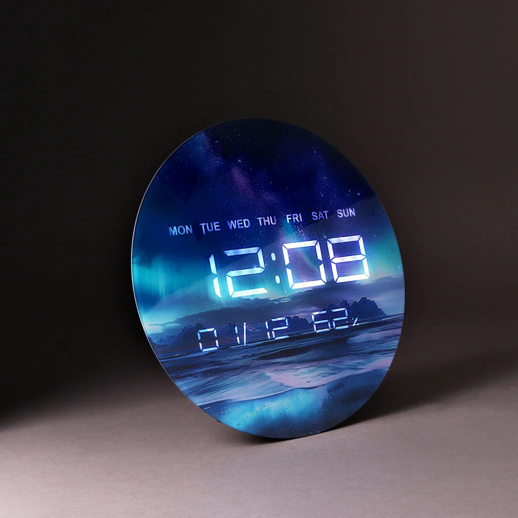 Aurora-Inspired LED Clock with Colorful Night Projection