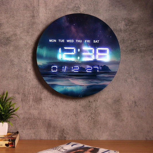 Aurora-Inspired LED Clock with Colorful Night Projection