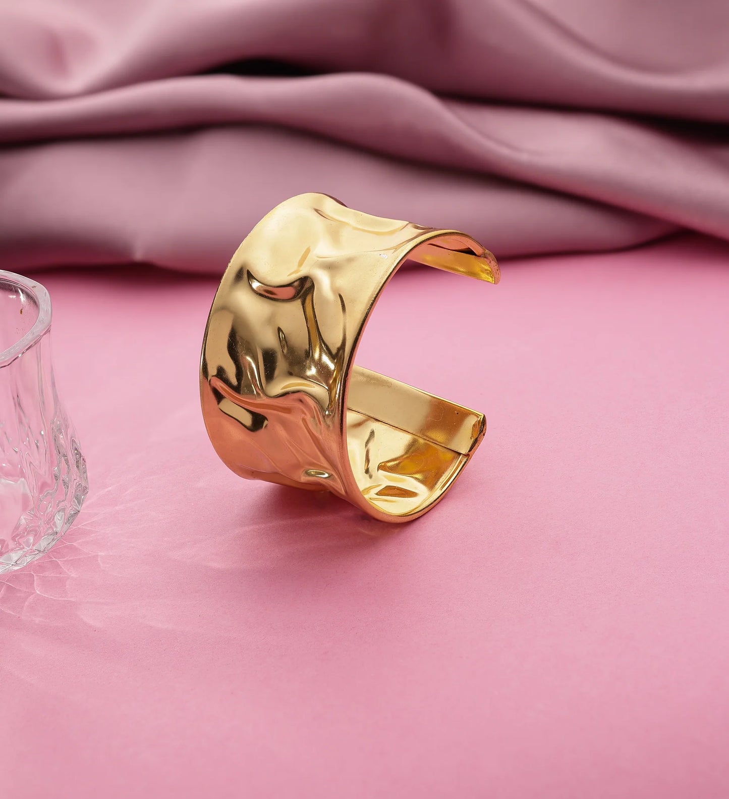 Modern Shiny Hammered Brass Open Cuff Bracelet