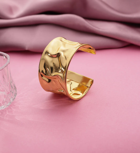 Modern Shiny Hammered Brass Open Cuff Bracelet
