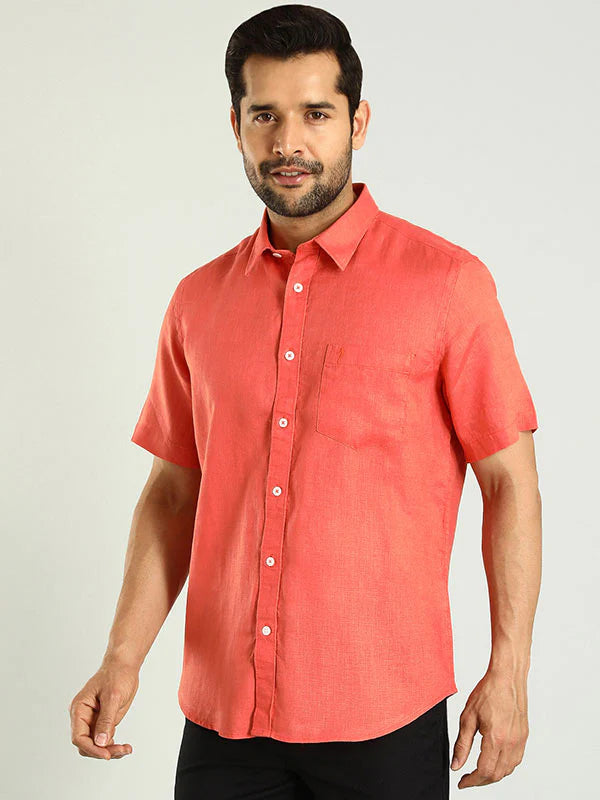 Stylish Men’s Solid Linen Half Sleeve Shirt – Comfortable Summer Casual and Semi-Formal Wear for Work and Travel