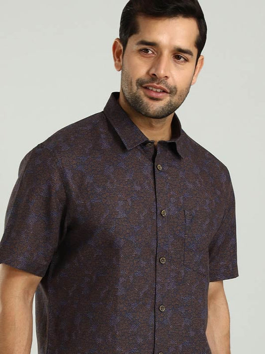 Breathable Men’s Printed Half Sleeve Linen Blend Shirt – Lightweight Summer Casual Wear for Travel and Weekend Gatherings