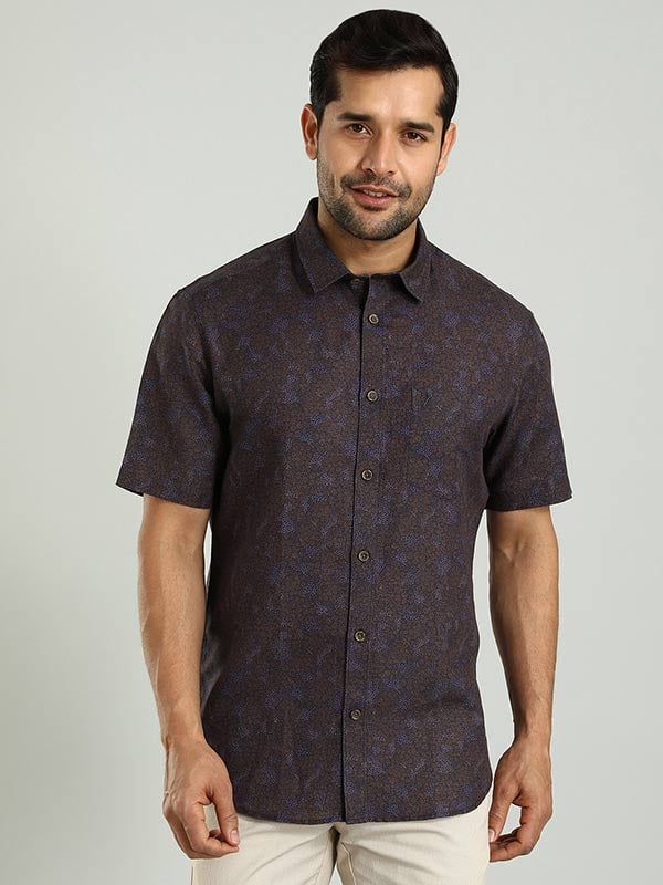 Breathable Men’s Printed Half Sleeve Linen Blend Shirt – Lightweight Summer Casual Wear for Travel and Weekend Gatherings