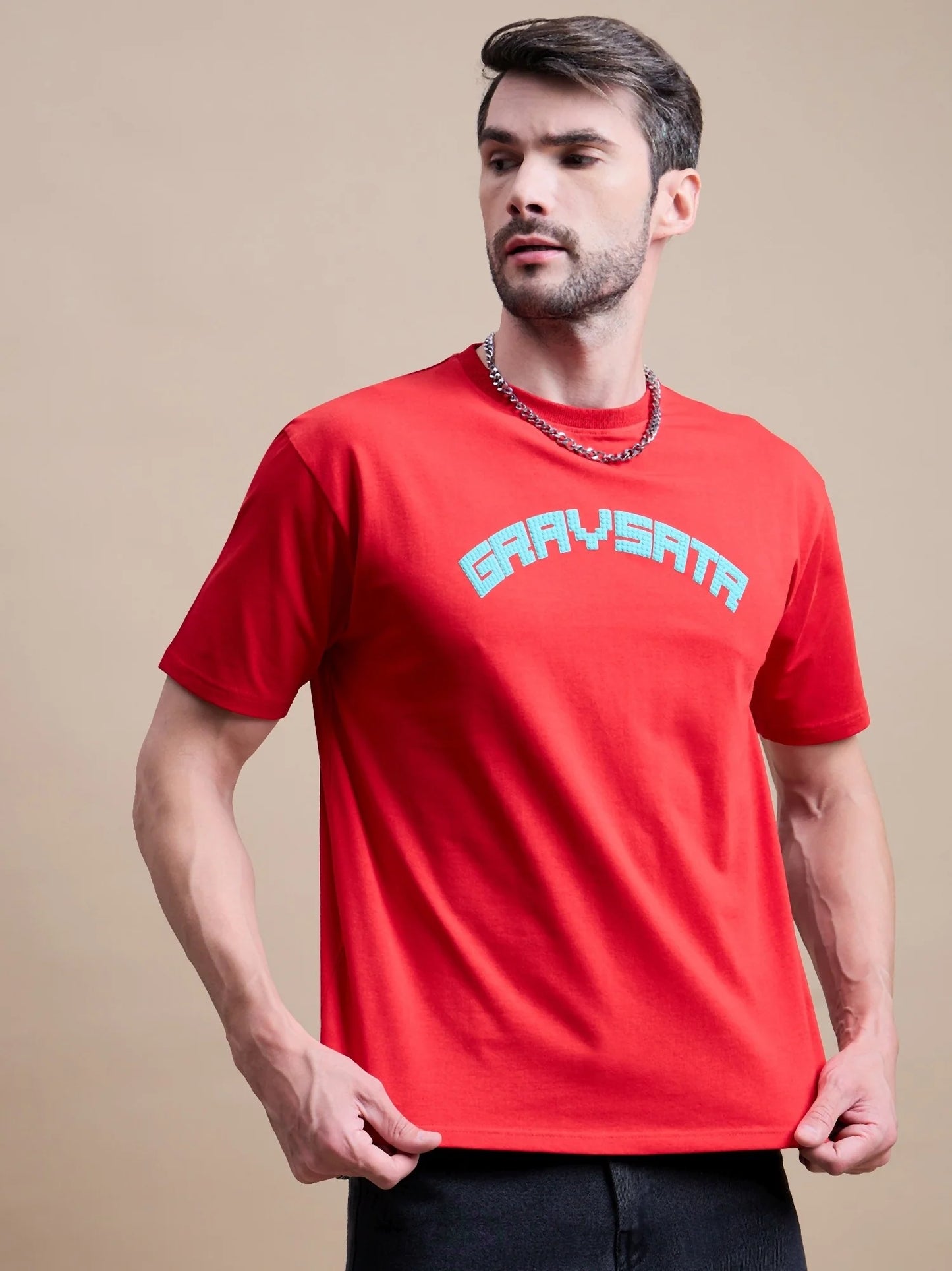 Mens Red Casual Oversized Cotton T Shirt with Soft Material and Stylish Look