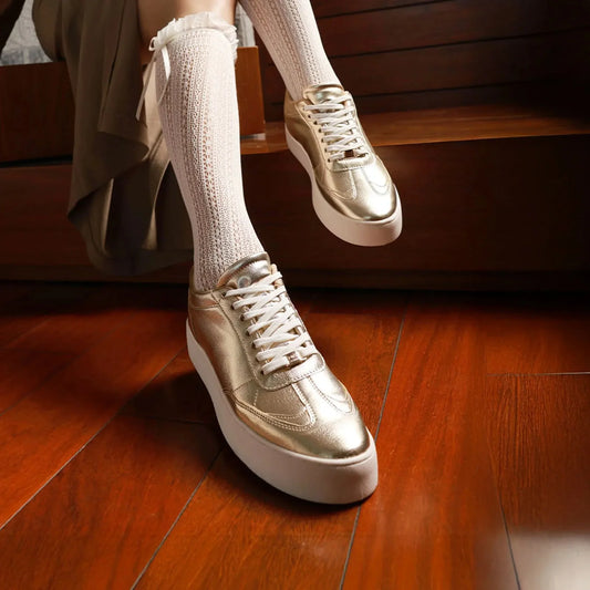 Women’s Gold Sneakers Trendy Low-Top Sneakers for Everyday Wear