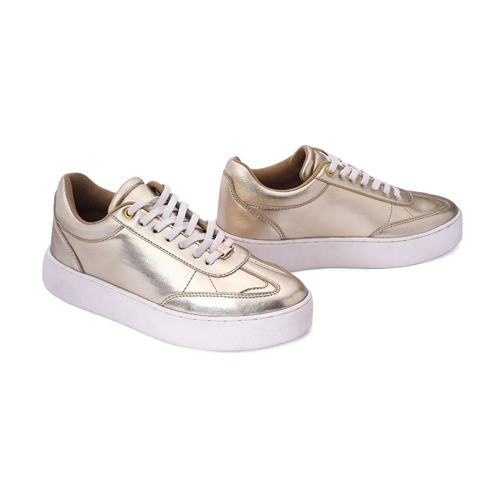 Women’s Gold Sneakers Trendy Low-Top Sneakers for Everyday Wear