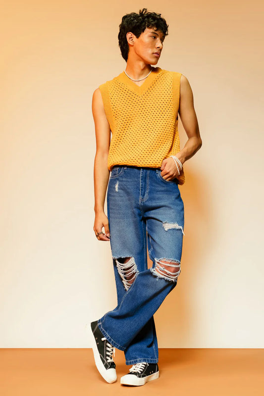 Stylish Vogue Blue Men’s Straight Leg Jeans Comfortable Modern Denim for Daily Outfits