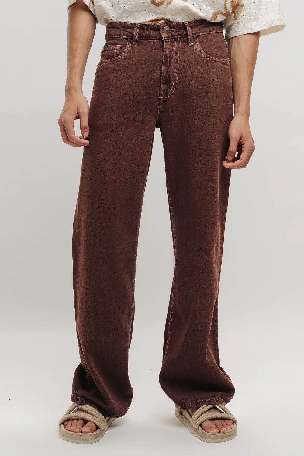 Brown Men’s Straight Fit Jeans Classic Everyday Denim Pants for Casual Wear