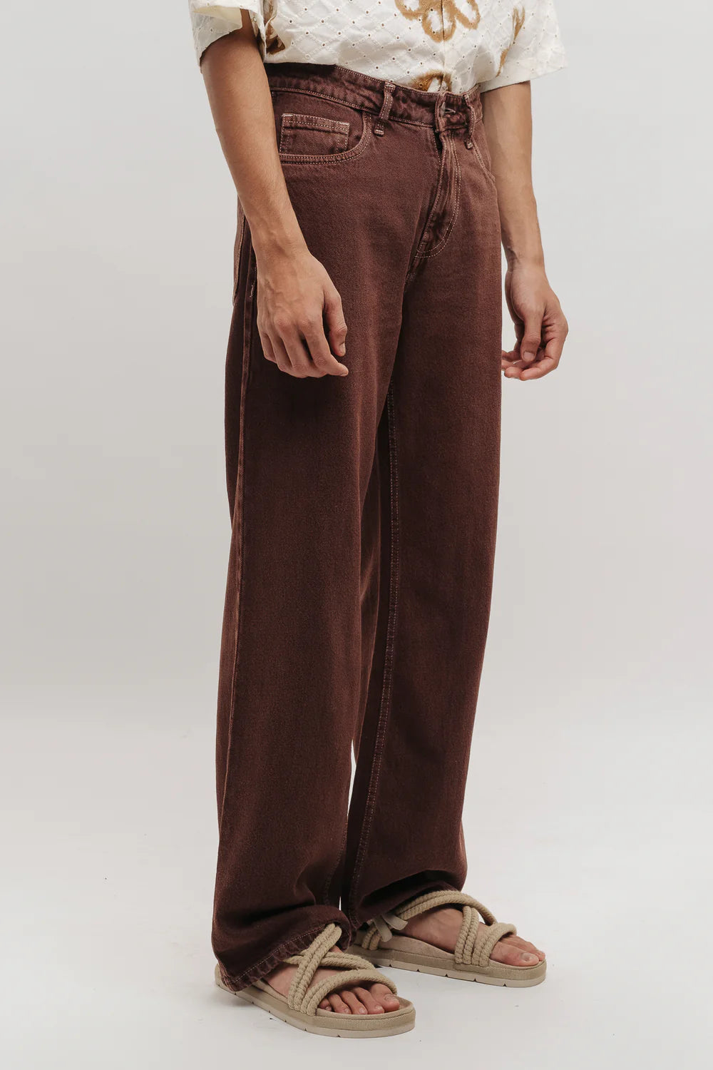Brown Men’s Straight Fit Jeans Classic Everyday Denim Pants for Casual Wear