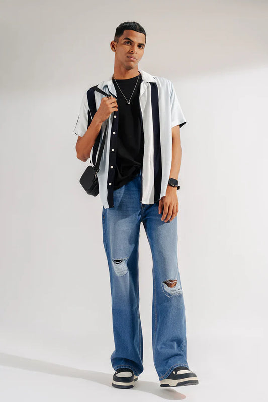 Mens Wide Leg Distressed Denim Jeans for Casual and Streetwear Style