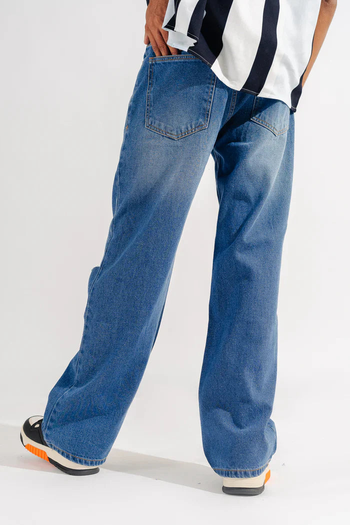 Mens Wide Leg Distressed Denim Jeans for Casual and Streetwear Style