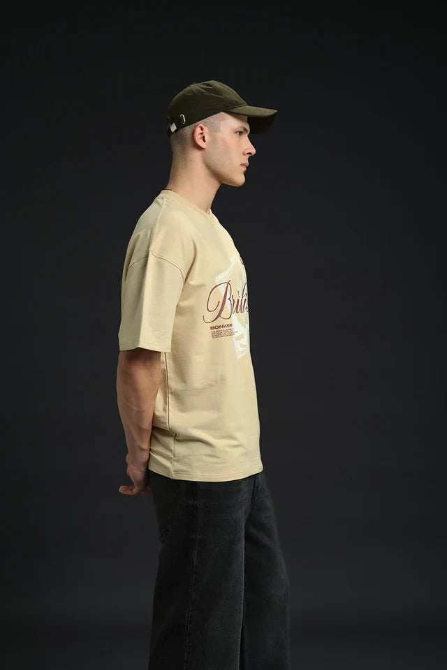 Oversized Raw Brutalism Print Casual Cotton T-Shirt for Men