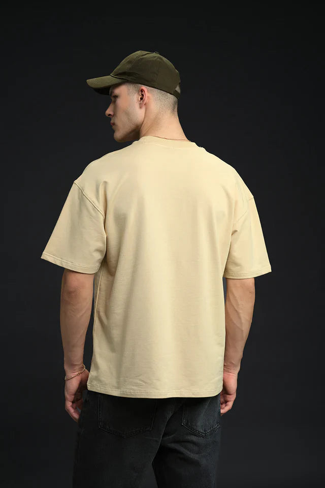 Oversized Raw Brutalism Print Casual Cotton T-Shirt for Men