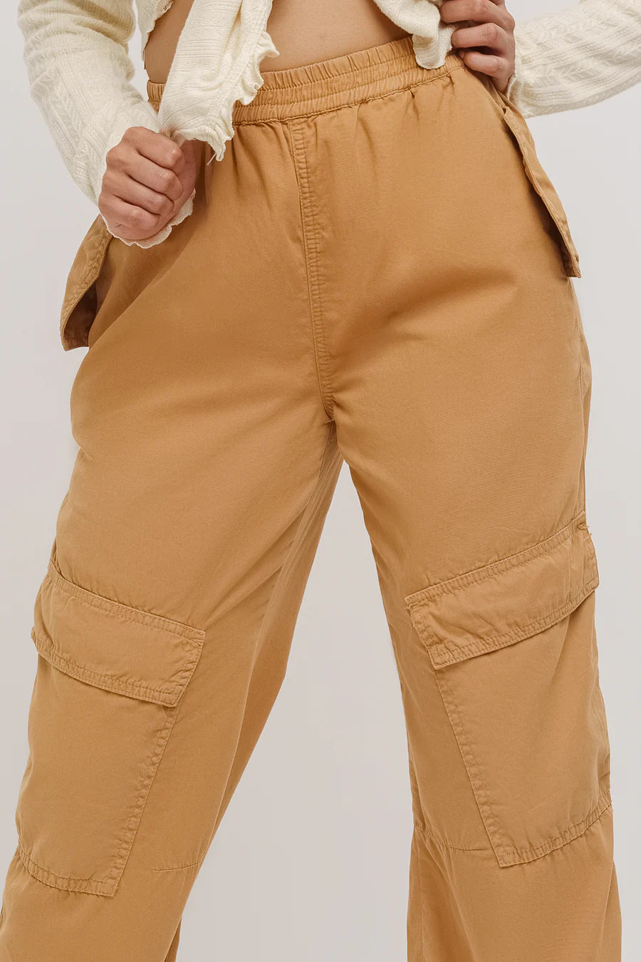 Chic Women’s Sand High Waist Tapered Cargo Pants for Casual and Trendy Look