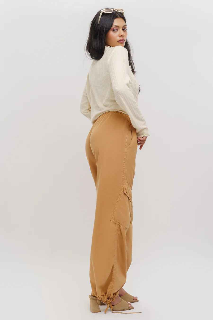 Chic Women’s Sand High Waist Tapered Cargo Pants for Casual and Trendy Look