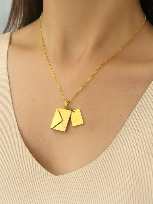 Romantic Golden Letter Envelope Pendant Chain Necklace