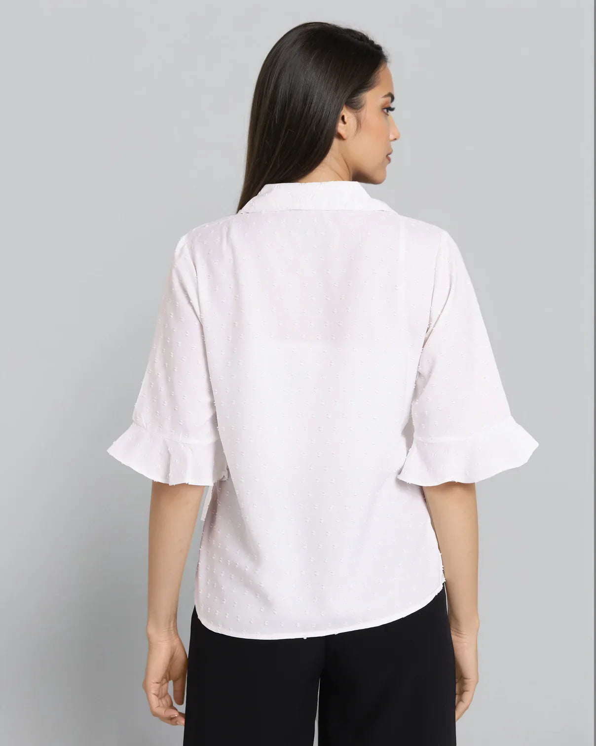 Ladies’ Solid White Shirt Style Top for Smart Casual Look