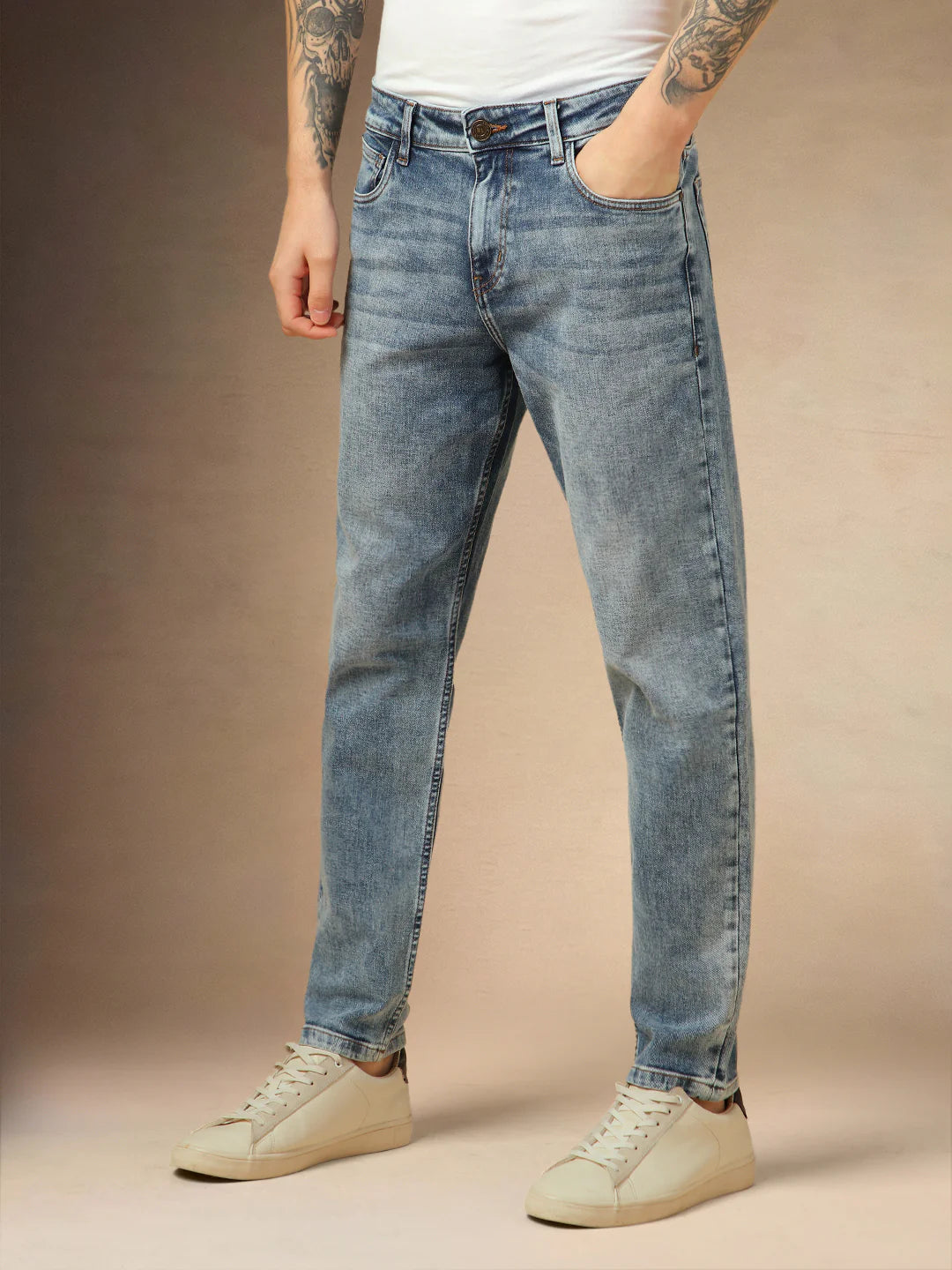 Classic Straight Fit Indigo Blue Jeans for Men with Modern Finish