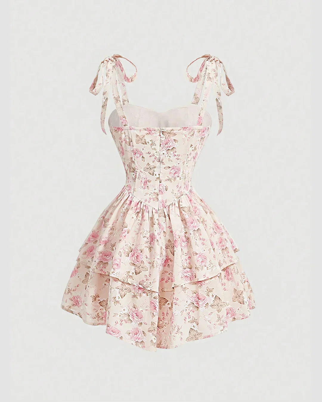 Sweetheart Neckline Ruched Bust Floral Dress With Shoulder Ties