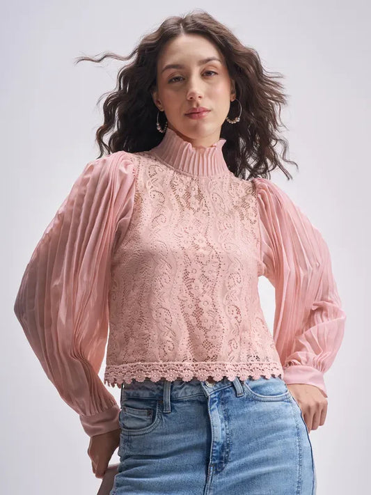 Comfortable Pink Self Design Regular Top for Daily Outfits