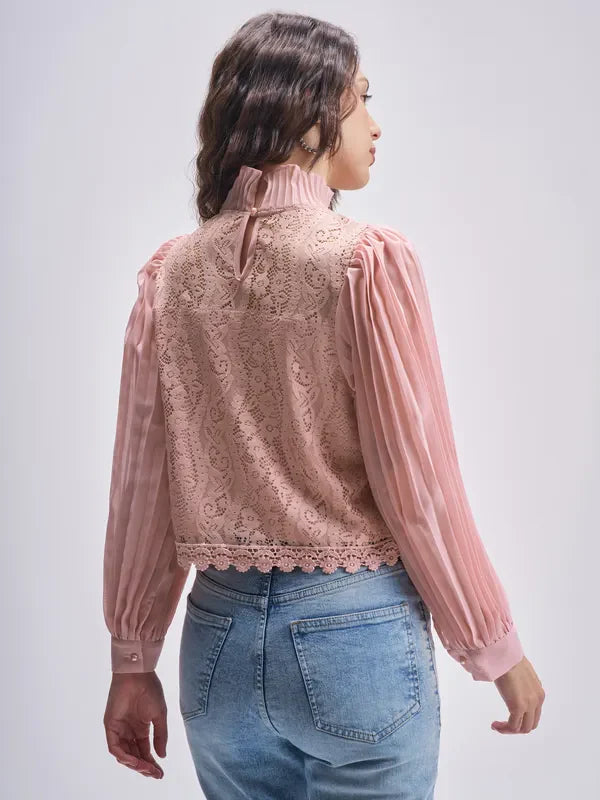 Comfortable Pink Self Design Regular Top for Daily Outfits