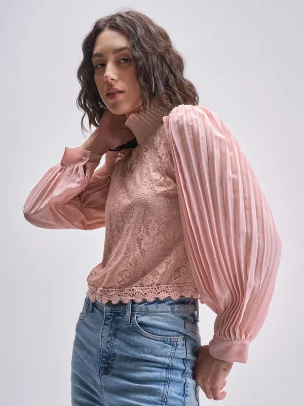 Comfortable Pink Self Design Regular Top for Daily Outfits