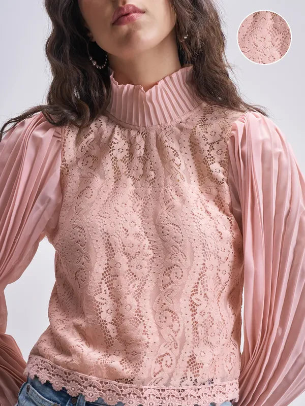 Comfortable Pink Self Design Regular Top for Daily Outfits