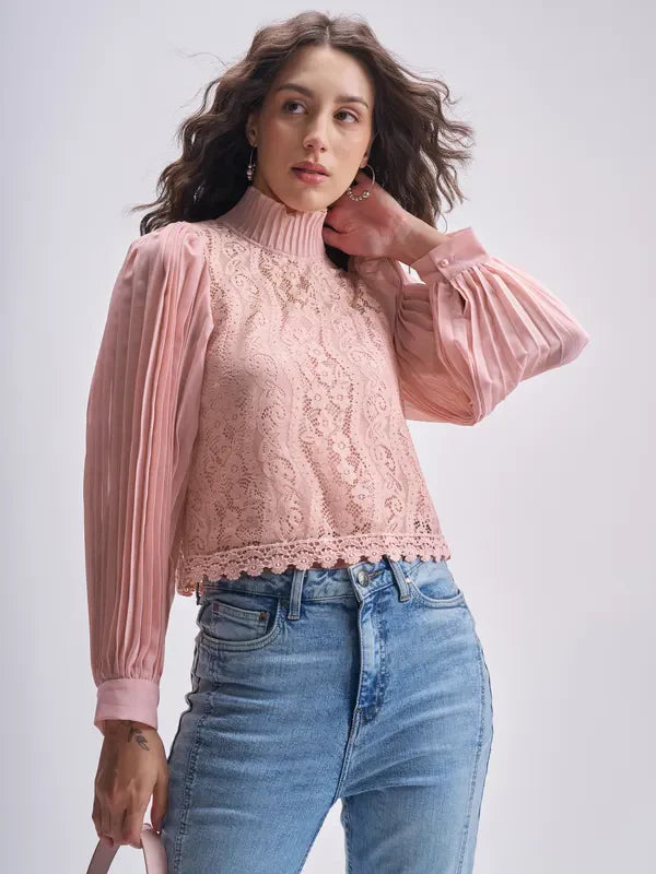 Comfortable Pink Self Design Regular Top for Daily Outfits