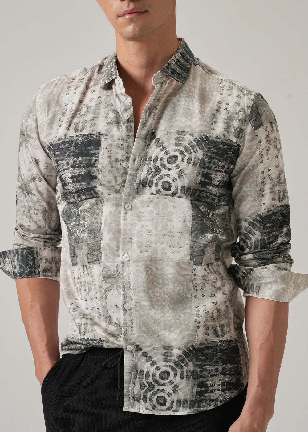 Stylish Tan Brown Abstract Pattern Shirt for Men in Cotton Fabric
