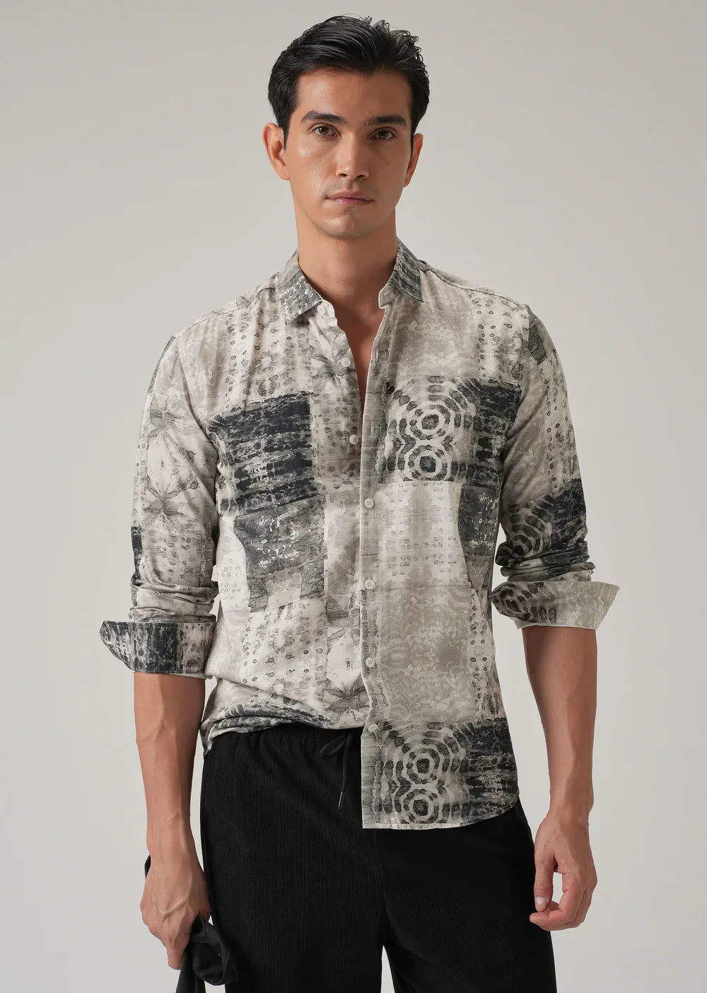 Stylish Tan Brown Abstract Pattern Shirt for Men in Cotton Fabric