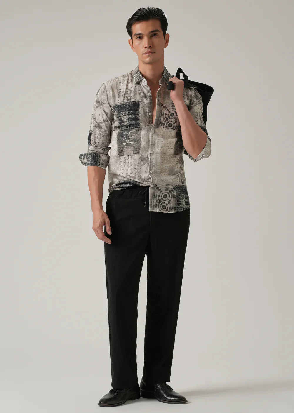 Stylish Tan Brown Abstract Pattern Shirt for Men in Cotton Fabric