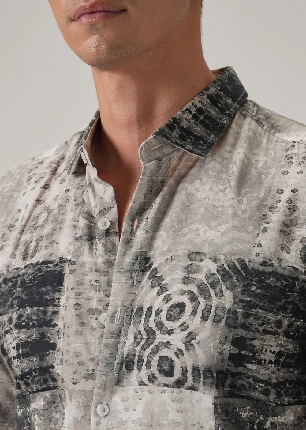 Stylish Tan Brown Abstract Pattern Shirt for Men in Cotton Fabric