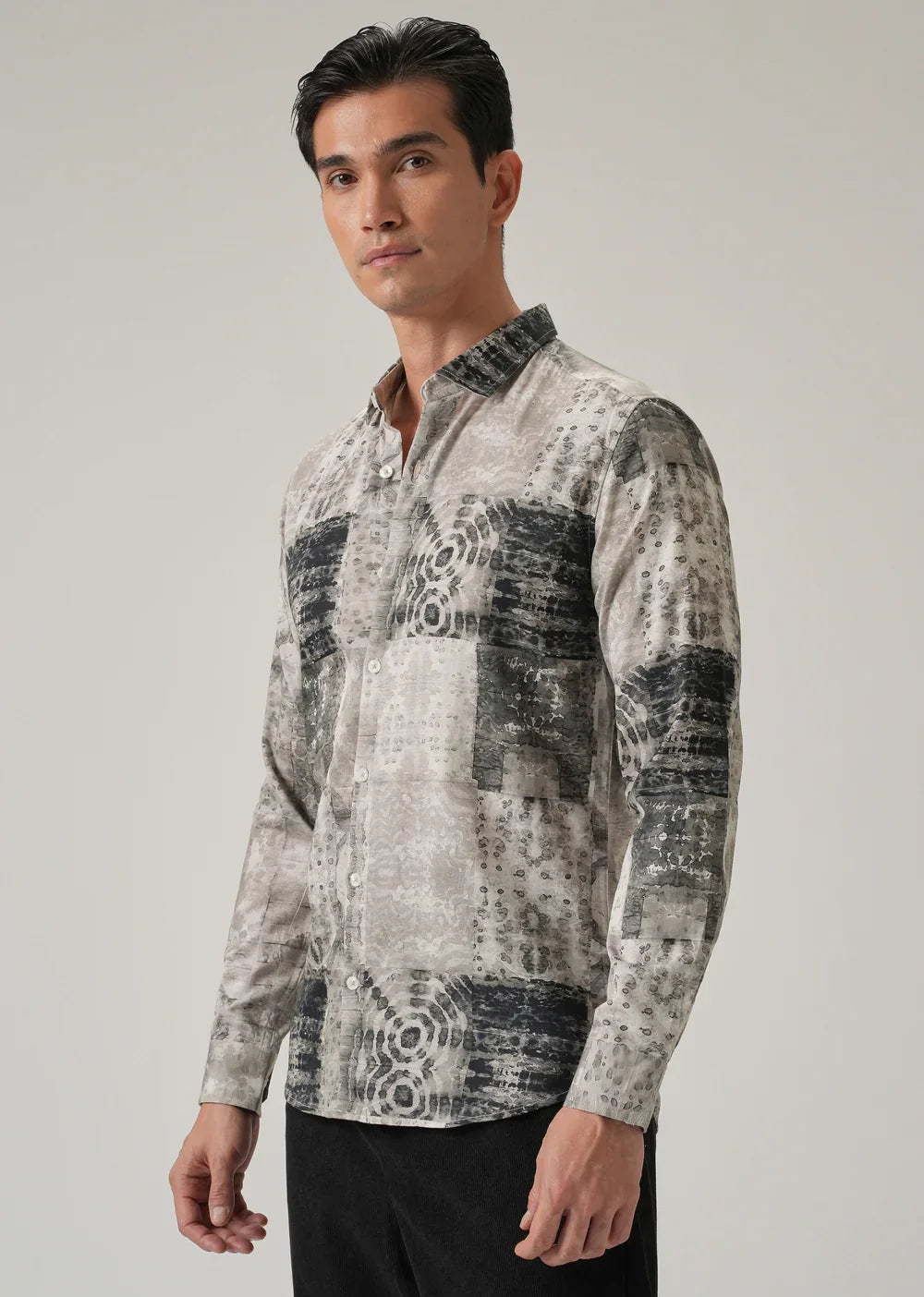 Stylish Tan Brown Abstract Pattern Shirt for Men in Cotton Fabric