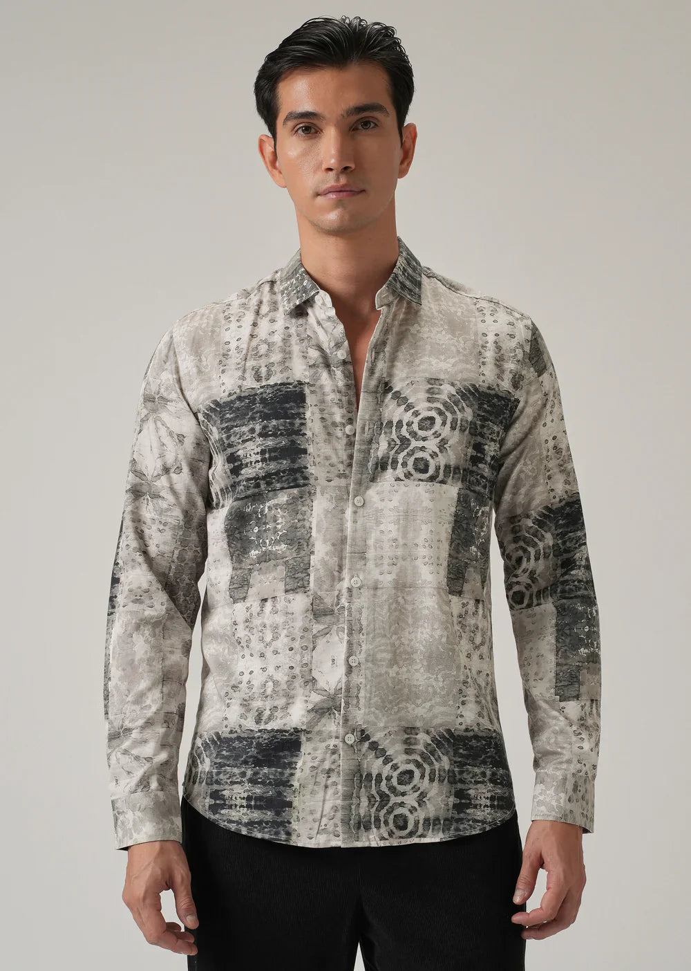 Stylish Tan Brown Abstract Pattern Shirt for Men in Cotton Fabric