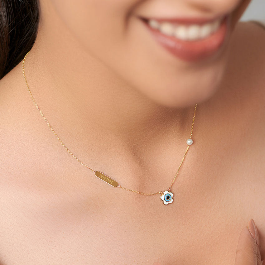 Personalised Evil Eye Charm Necklace Gemstone Pendant for Women