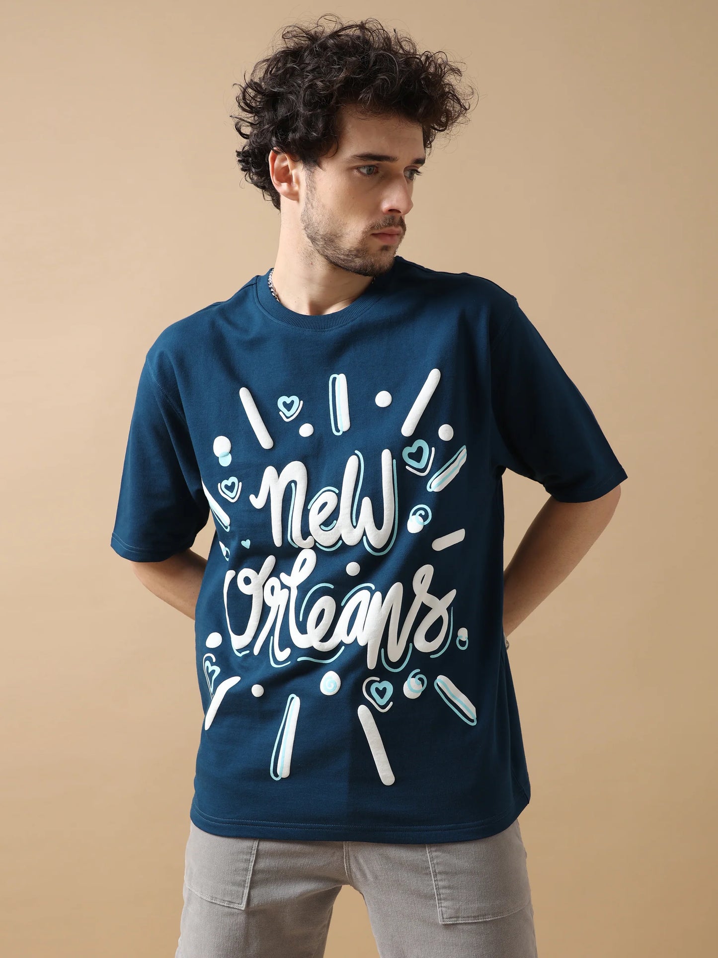 Navy Oversized T-Shirt with New Orleans Inspired Graphic and Comfortable Casual Fit