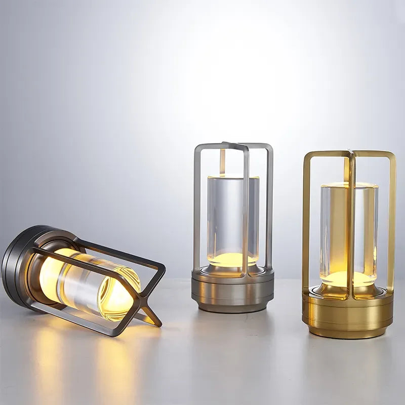 Modern Crystal LED Table Lamp with Touch Control, 3-Color Stepless Dimming, and Rechargeable Cordless Design