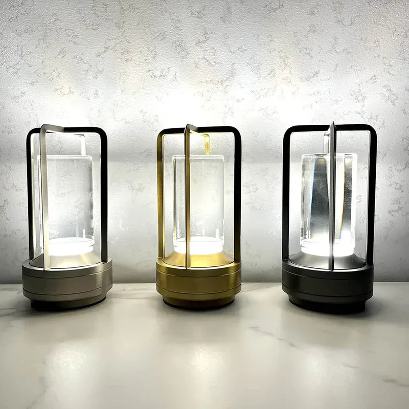 Modern Crystal LED Table Lamp with Touch Control, 3-Color Stepless Dimming, and Rechargeable Cordless Design
