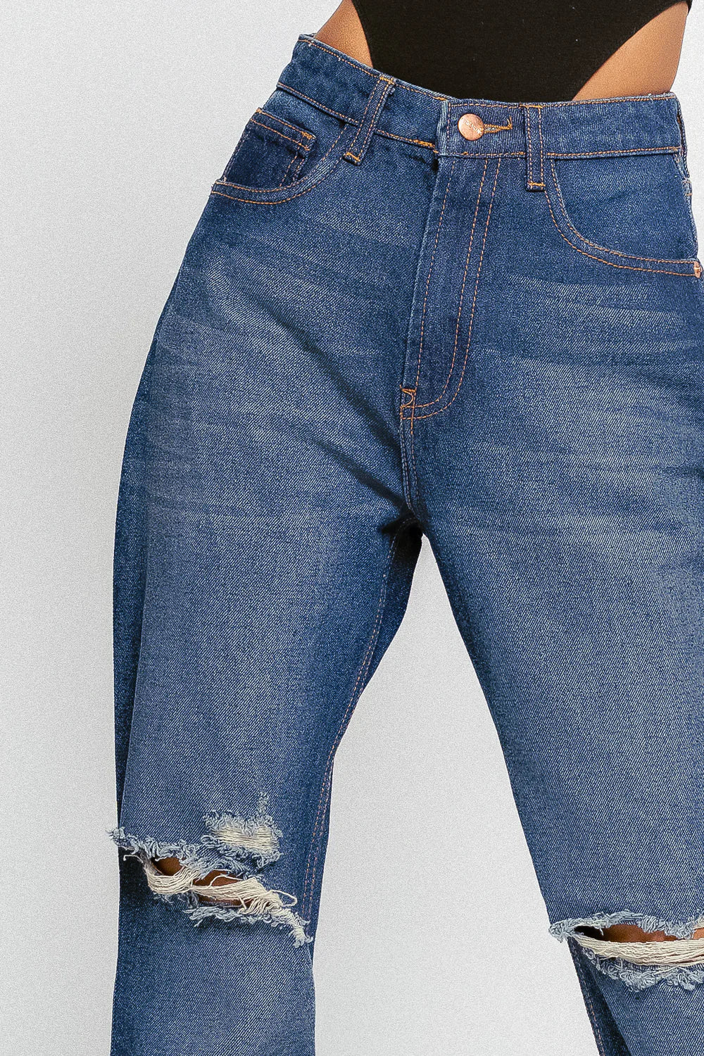 Trendy Retro Distressed Bootcut Jeans in Classic Vintage Style with Modern Comfort