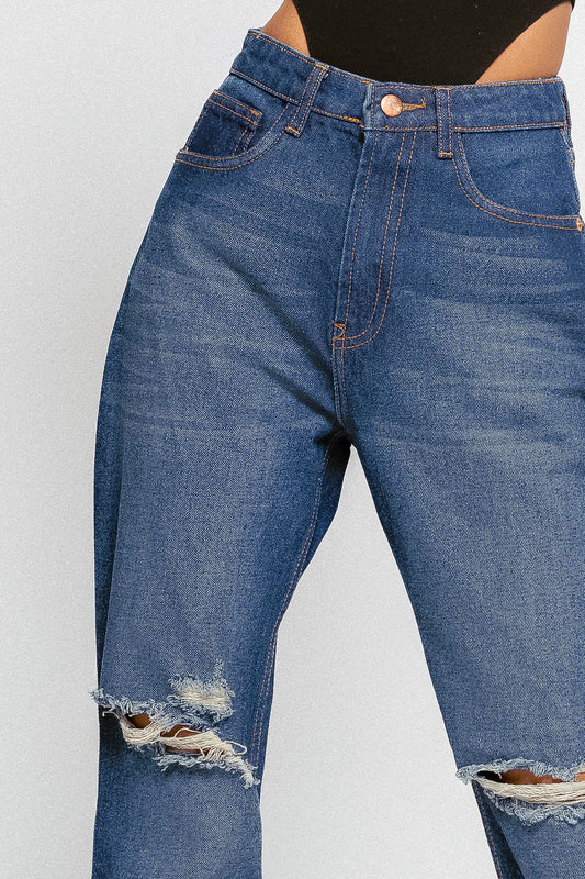 Trendy Retro Distressed Bootcut Jeans in Classic Vintage Style with Modern Comfort