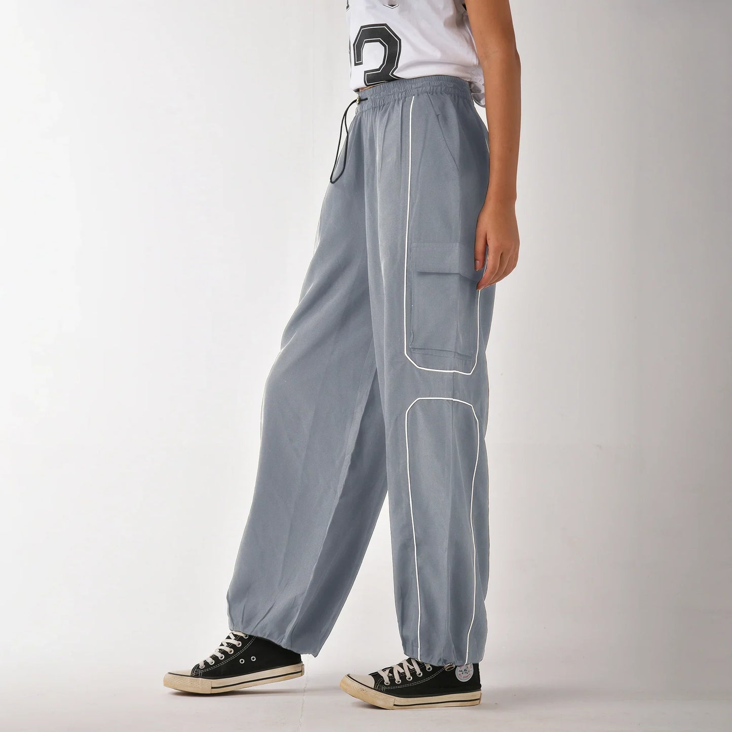 Parachute Style Pants for Women Featuring Contrast Piping and Lightweight Fabric
