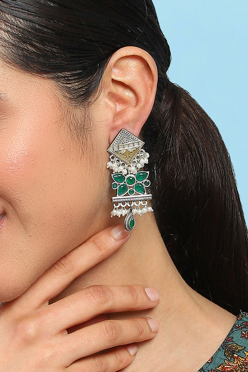 Fashion Green Brass Drop and Danglers Earrings Perfect for Office and Outings