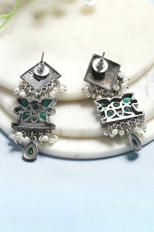 Fashion Green Brass Drop and Danglers Earrings Perfect for Office and Outings