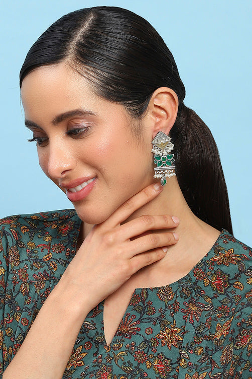 Fashion Green Brass Drop and Danglers Earrings Perfect for Office and Outings