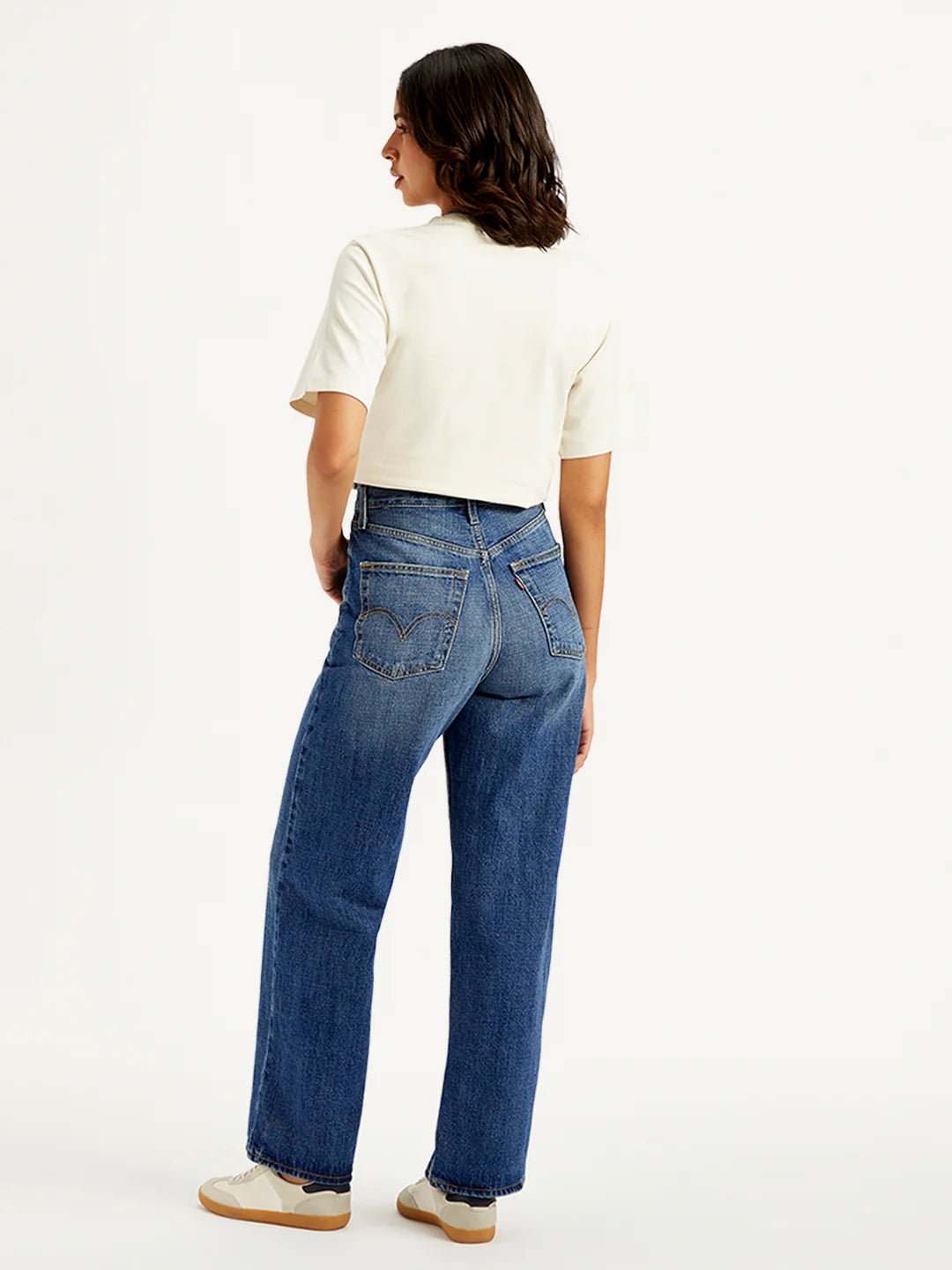 Women Blue Loose Fit Denim Pants with High Rise Waist for Fashionable Outfits