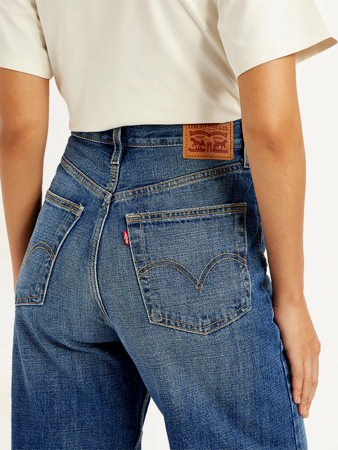 Women Blue Loose Fit Denim Pants with High Rise Waist for Fashionable Outfits