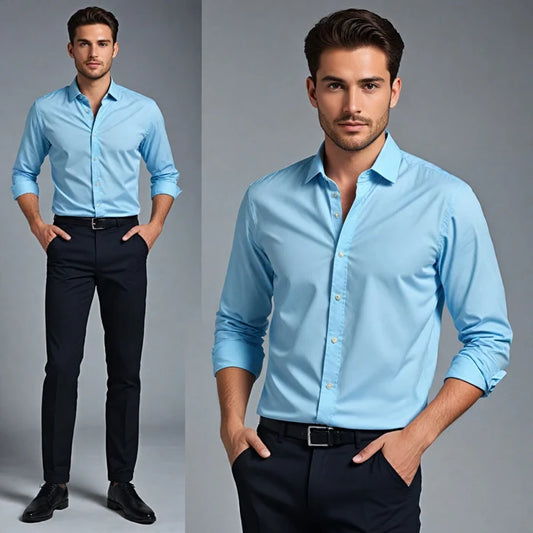 Men's Sky Blue Shirt & Black Pant Set