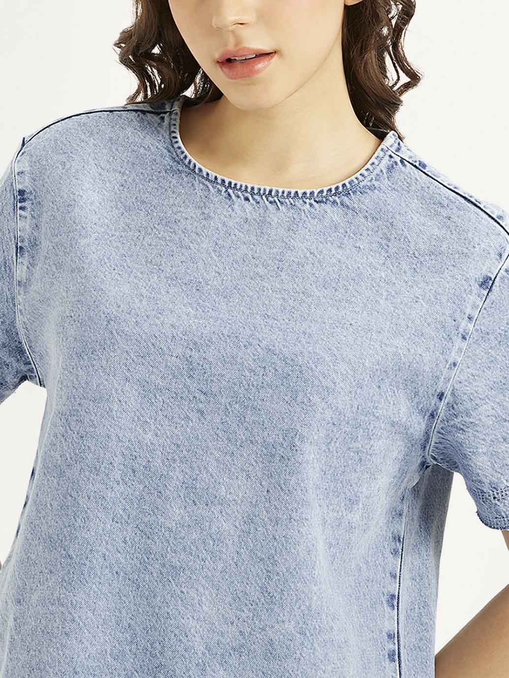 Stylish Women’s Light Blue Solid Denim Top for Casual Wear