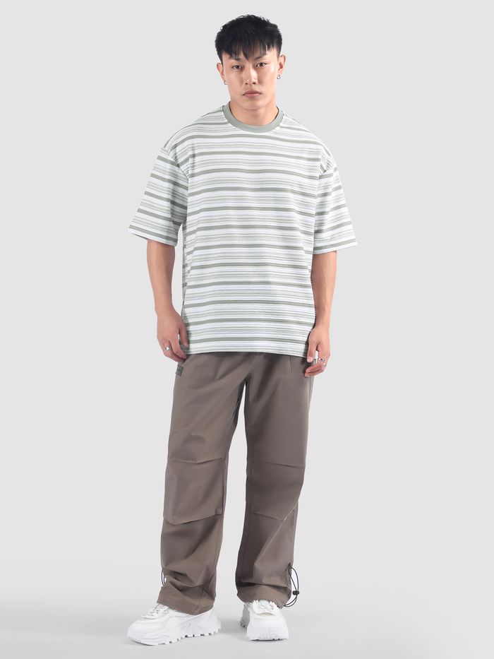 Modern Casual Men’s Grey Stripe Textured Oversized T-Shirt for Everyday Outings